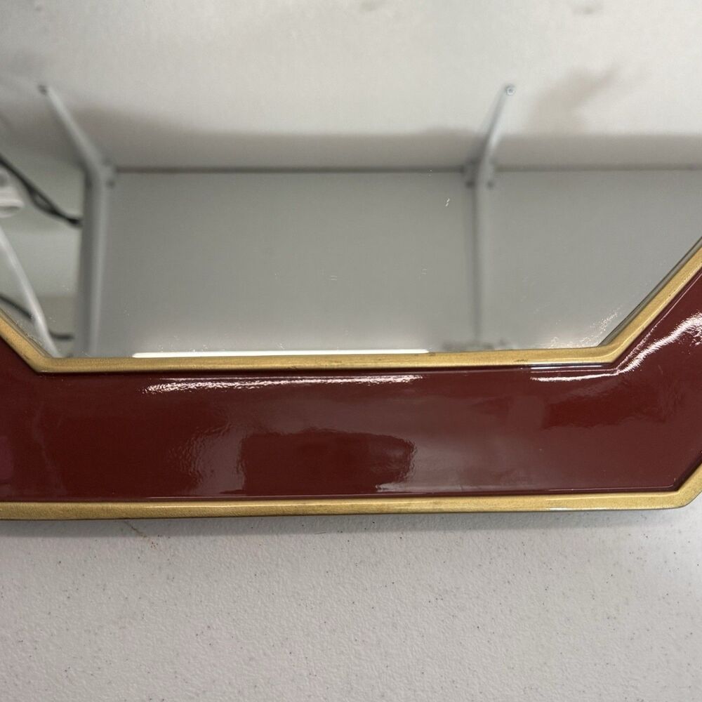 Nate Berkus La Rouse Designer Red Enamel Goldtone Octagon Wall Mirror Set MCM - Picture 6 of 14